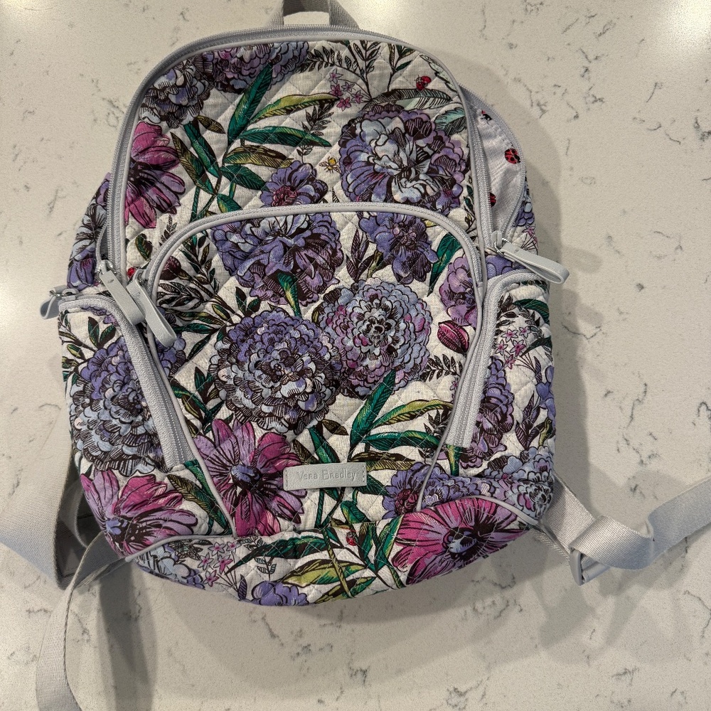 Vera Bradley Mini Backpack Lavender Meadow Quilted Floral Bag